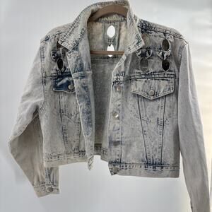 Vtg 90s Y2k Stefano Jean Denim Jacket M 80s Acid Washed Punk Denim Cropped